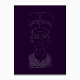 Bust of Nefertiti Line Drawing - Purple Canvas Print