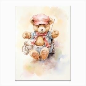 Equestrian Teddy Bear Painting Watercolour 1 Canvas Print