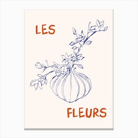 Les Fleurs Flower Vase Hand Drawn Canvas Print
