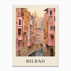 Bilbao Spain 1 Vintage Pink Travel Illustration Poster Canvas Print