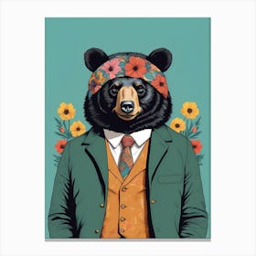 Floral Black Bear Portrait In A Suit (24) Canvas Print