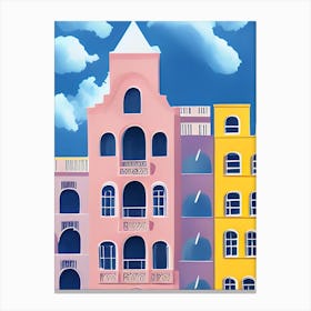 Pink Spire Town Hall Clouds Architecture Canvas Print