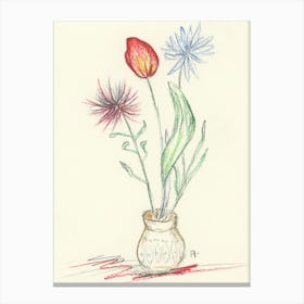 floral drawing pencil artwork flowers ivory paper simple living room bedroom kitchen dining hand drawn Canvas Print