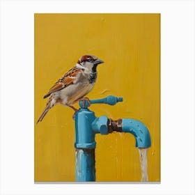 Sparrow On A Faucet 1 Canvas Print