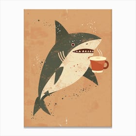 Shark Drinking Coffee Muted Pastels 2 Canvas Print