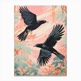 Vintage Japanese Inspired Bird Print Blackbird 4 Canvas Print