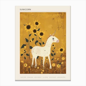 Unicorn In A Sunflower Field Muted Pastels 2 Poster Canvas Print