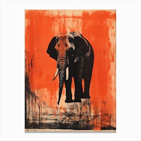 Elephant, Woodblock Animal  Drawing 2 Canvas Print