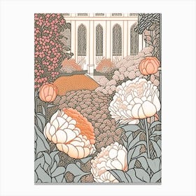 Courtyard With Peonies Orange And Pink 2 Drawing Canvas Print