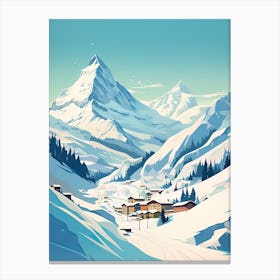 Lech Zurs Am Arlberg   Austria, Ski Resort Illustration 3 Simple Style Canvas Print