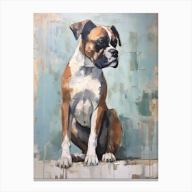 Boxer Dog, Painting In Light Teal And Brown 0 Canvas Print