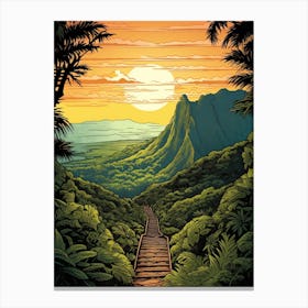 Haiku Stairs Hawaii Vintage Travel Illustration Canvas Print