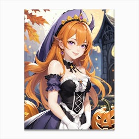 Sexy Girl With Pumpkin Halloween Painting (25) Canvas Print