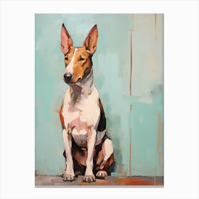 Bull Terrier Dog, Painting In Light Teal And Brown 3 Canvas Print