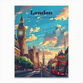 London England Summer Digital Travel Illustration Canvas Print