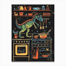 Dinosaur Cooking In The Kitchen Pastel Neon Canvas Print