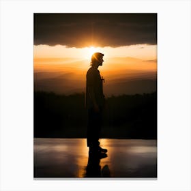 Silhouette Of A Man At Sunset Canvas Print