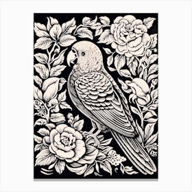 B&W Bird Linocut Parrot 3 Canvas Print