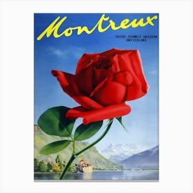 Montreux, Switzerland, Red Rose On The Coast Canvas Print
