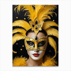 A Woman In A Carnival Mask, Yellow And Black (10) Canvas Print