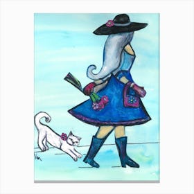 Lady And Her Cat 1 Canvas Print