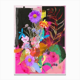 Asters 2 Neon Flower Collage Canvas Print