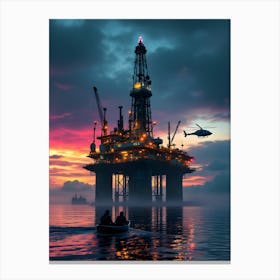 Oil Rig At Sunset Poster Canvas Wall Room Decor Canvas Print