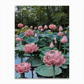 Pink Lotus Knitted In Crochet 4 Canvas Print