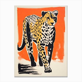 Cheetah, Woodblock Animal  Drawing 1 Canvas Print