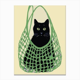 Black Cat In A Green Bag Canvas Print