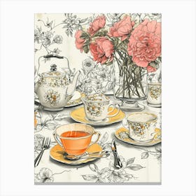 Watercolour Afternoon Tea Line Illustration 3 Canvas Print