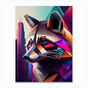 Raccoon In City Modern Geometric Canvas Print