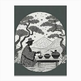 A Tea Ceremony In A Tranquil Garden Setting Ukiyo-E Style Canvas Print