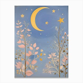 Flowers, Moon And Stars Canvas Print