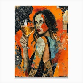 Mysterious Lady With A Glass Of Golden Wine Pt. 2 Canvas Print