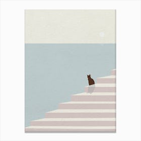 MIinimal art Cat On Stairs Canvas Print