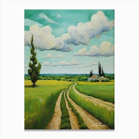 Green plains, distant hills, country houses,renewal and hope,life,spring acrylic colors.14 Canvas Print