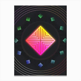 Neon Geometric Glyph in Pink and Yellow Circle Array on Black n.0392 Canvas Print