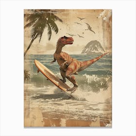 Vintage Dimorphodon Dinosaur On A Surf Board 2 Canvas Print