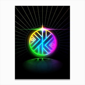 Neon Geometric Glyph in Candy Blue and Pink with Rainbow Sparkle on Black n.0173 Canvas Print
