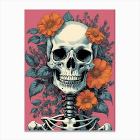 Floral Skeleton In The Style Of Pop Art (46) Canvas Print