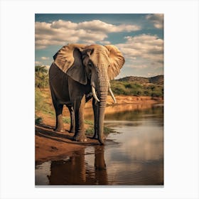 African Elephant Drinking Water Realistic 4 Canvas Print