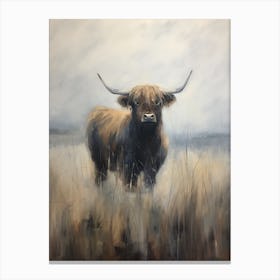 Stormy Impressionism Style Painting Of Highland Bull 1 Canvas Print