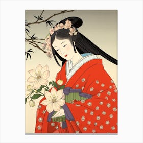 Yukiyanagi Snowdrop 2 Vintage Japanese Botanical And Geisha Canvas Print