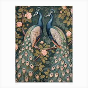 Two Vintage Floral Peacocks 3 Canvas Print