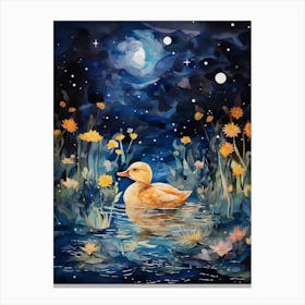 Mixed Media Duckling In The Moonlight Painting 1 Canvas Print