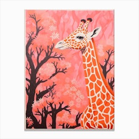 Giraffe Pink Blooming Portrait 1 Canvas Print