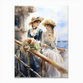 Titanic Ladies On Ship Watercolour 1 Canvas Print