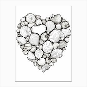 Minimalist Black & White Shell Line Drawing Heart 4 Canvas Print