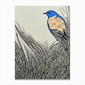 Eastern Bluebird 2 Linocut Bird Canvas Print